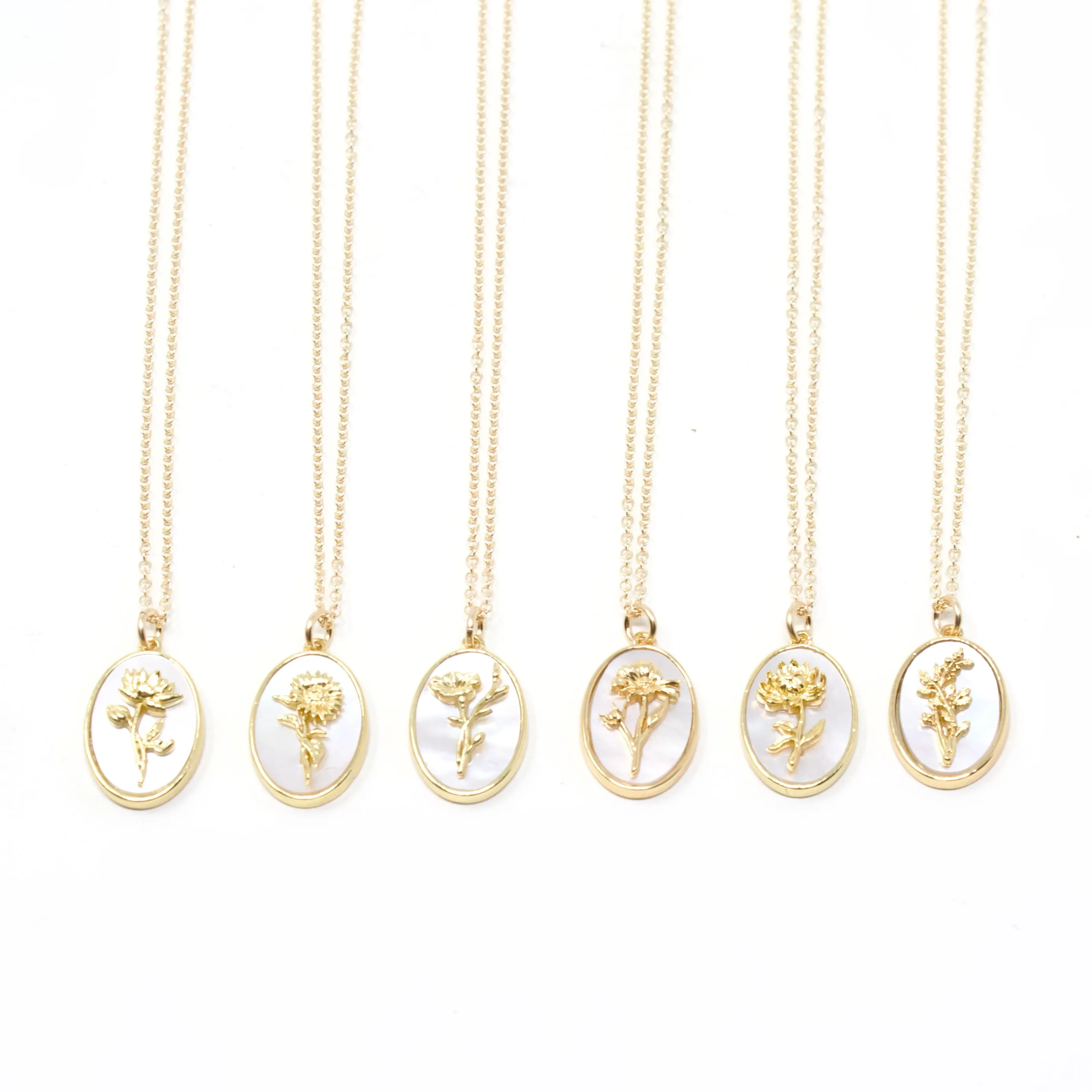 Birth Flower Necklace - Gold MOP sold by Crafts & Love