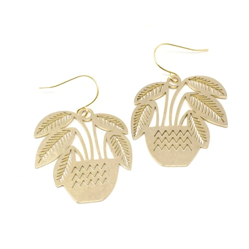 Potted Plant Earrings: Stemmed Leaves sold by Crafts & Love