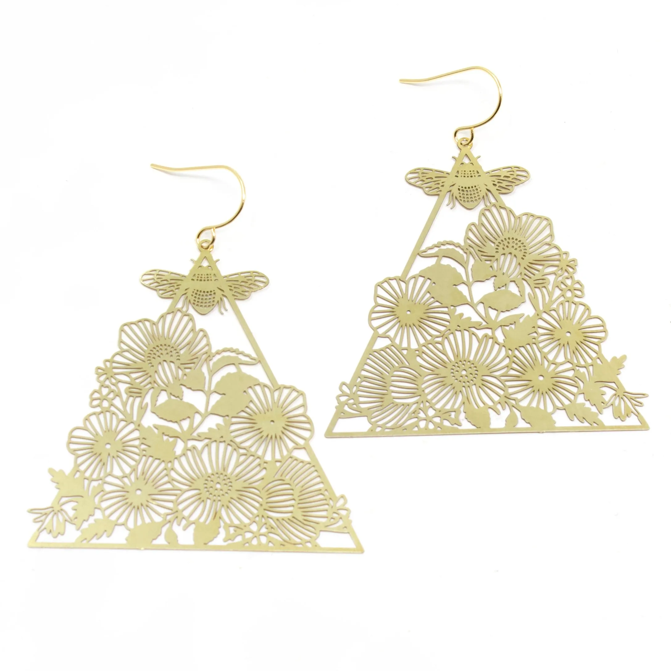 Floral Bee Triangle Earrings sold by Crafts & Love
