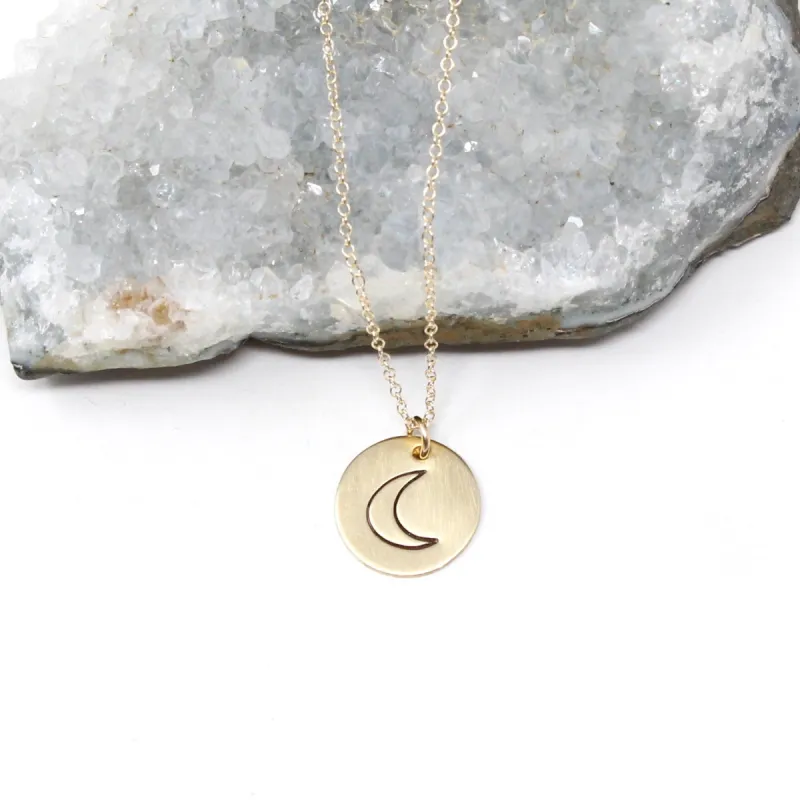 Crescent Moon Stamped Necklace sold by Crafts & Love