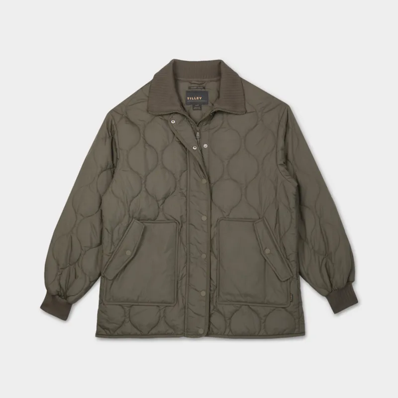 Rib Collar Quilted Coat made by TILLEY