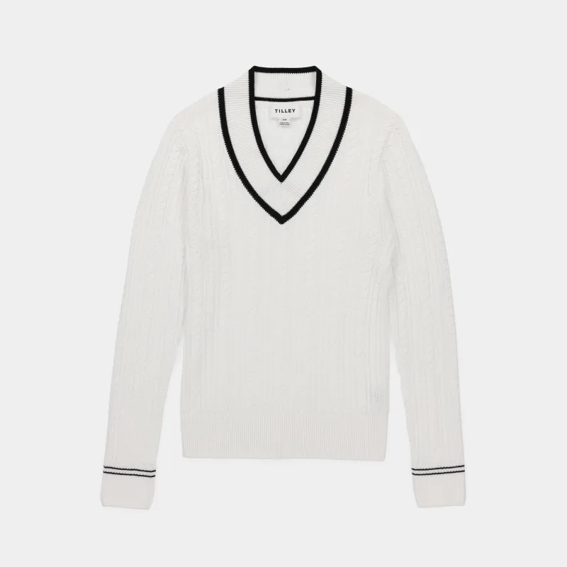 V Neck Cable Sweater sold by TILLEY