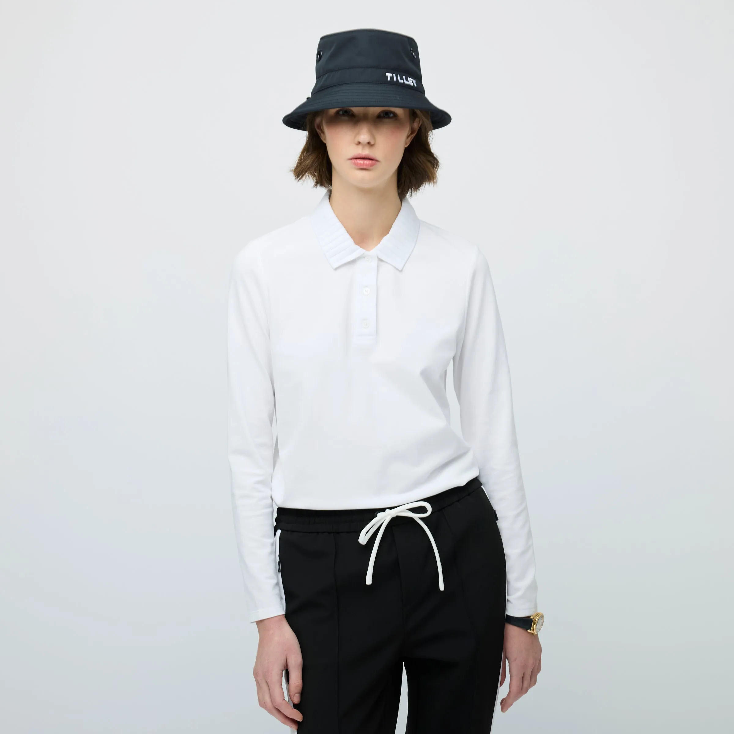 Long Sleeve Pleated Collar Polo sold by TILLEY
