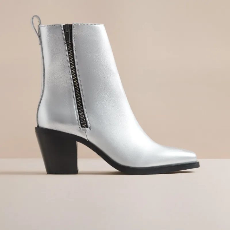 REY SILVER METALLIC ZIP BOOT sold by Hudson Shoes