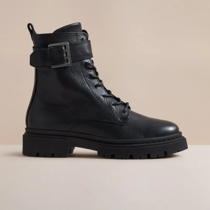 AGNES BLACK LEATHER BOOT sold by Hudson Shoes