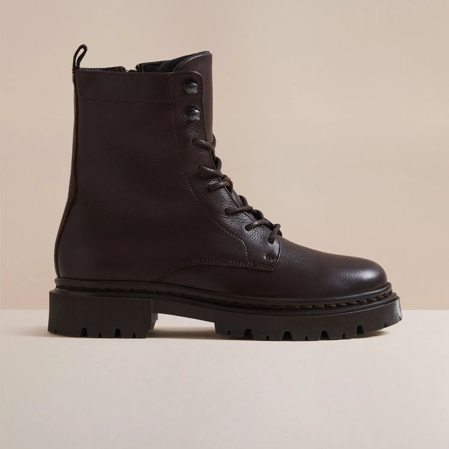 RIPLEY BROWN LEATHER COMBAT BOOT sold by Hudson Shoes