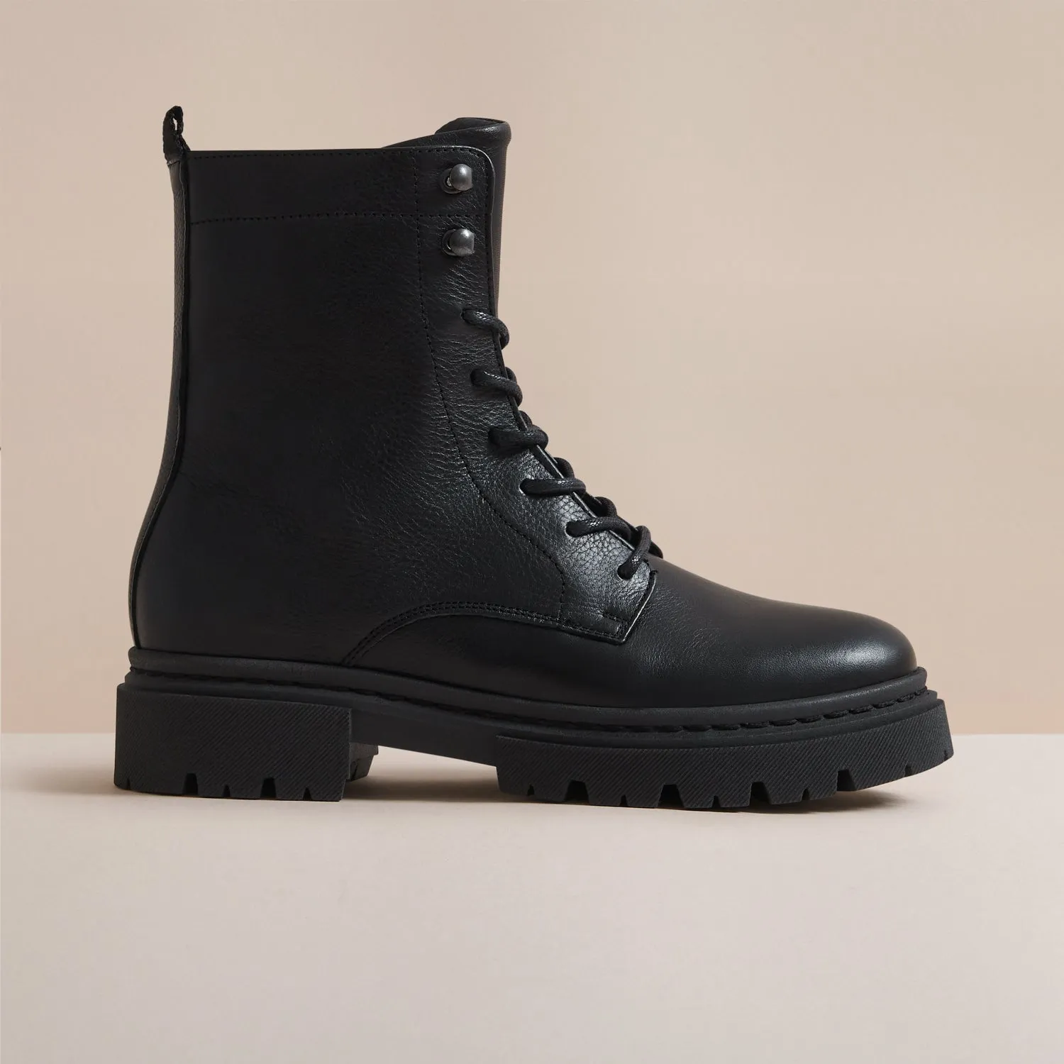 RIPLEY BLACK LEATHER COMBAT BOOT sold by Hudson Shoes
