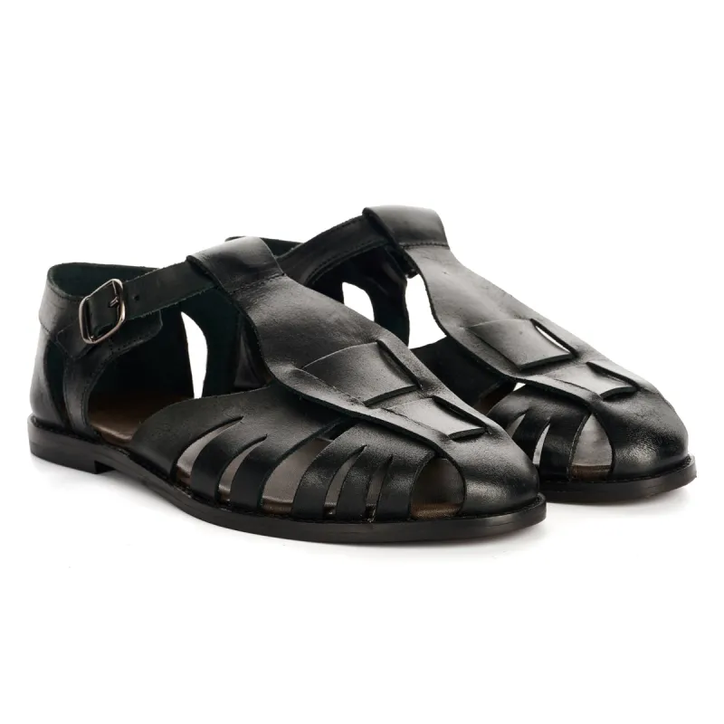 NOVA WOMENS BLACK VEG TANNED LEATHER SANDAL made by Hudson Jeans