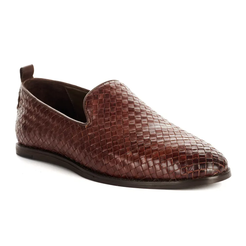 IPANEMA MENS BROWN LEATHER WEAVE SLIP ON made by Hudson Jeans