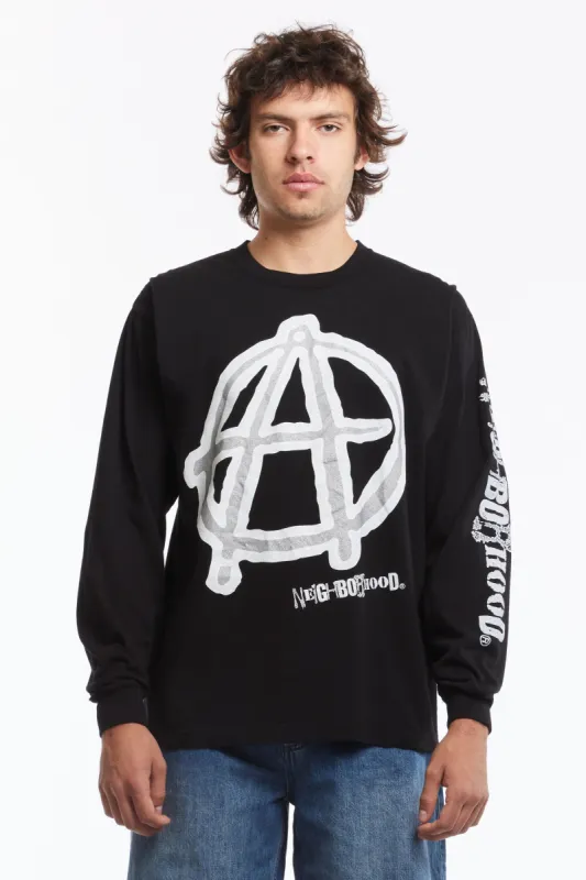 NH X ANARCHIC ADJUSTMENT . TEE LS BLACK made by Neighborhood