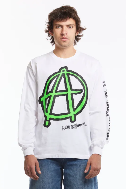 NH X ANARCHIC ADJUSTMENT . TEE LS WHITE made by Neighborhood