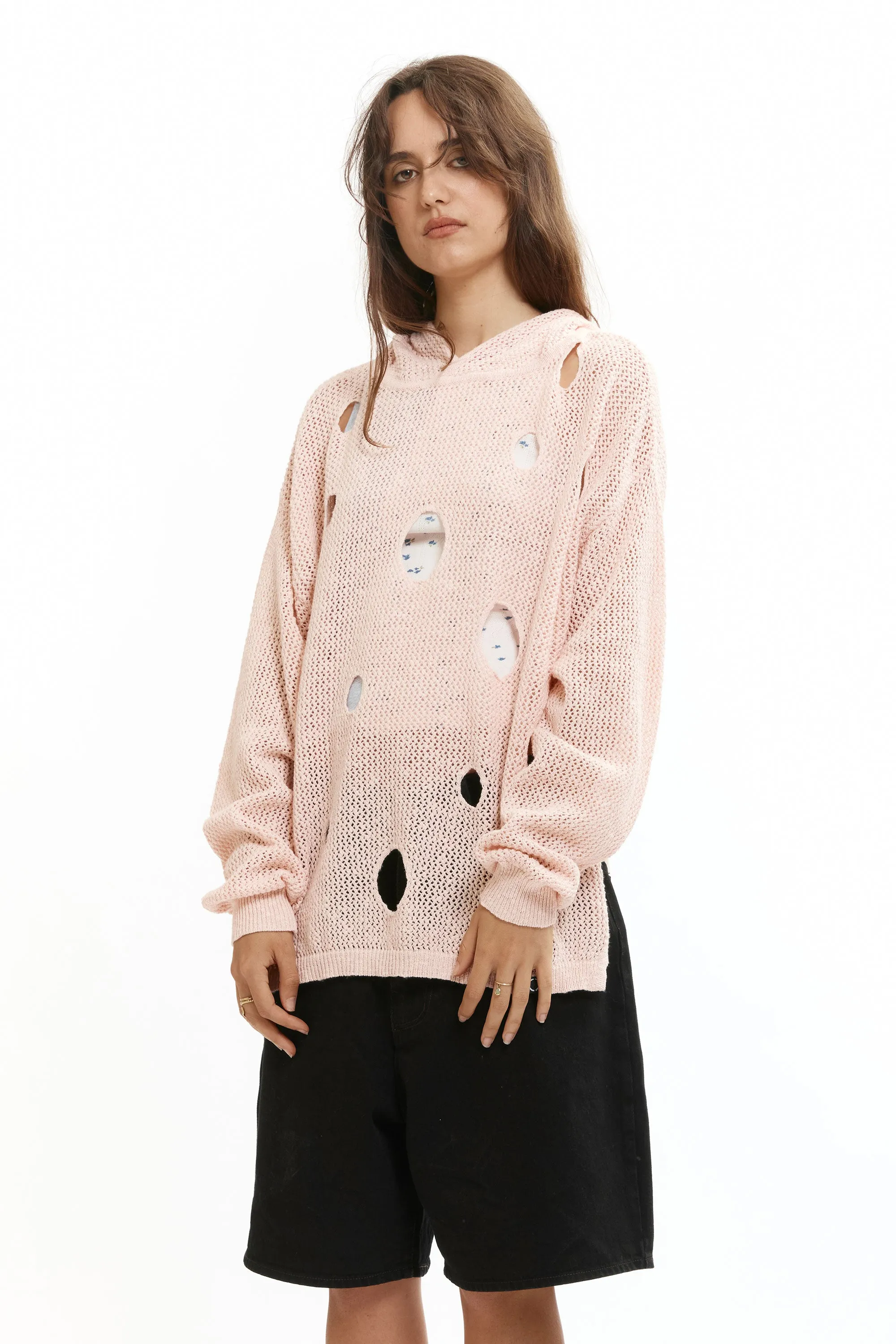 HOLE KNIT HOODIE LIGHT PINK sold by Perks And Mini Pty Ltd (P.A.M.) product image thumbnail 3