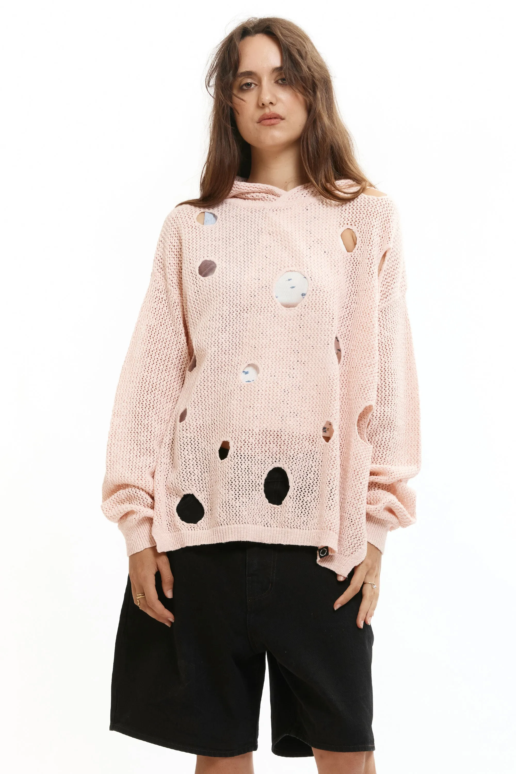 HOLE KNIT HOODIE LIGHT PINK sold by Perks And Mini Pty Ltd (P.A.M.)