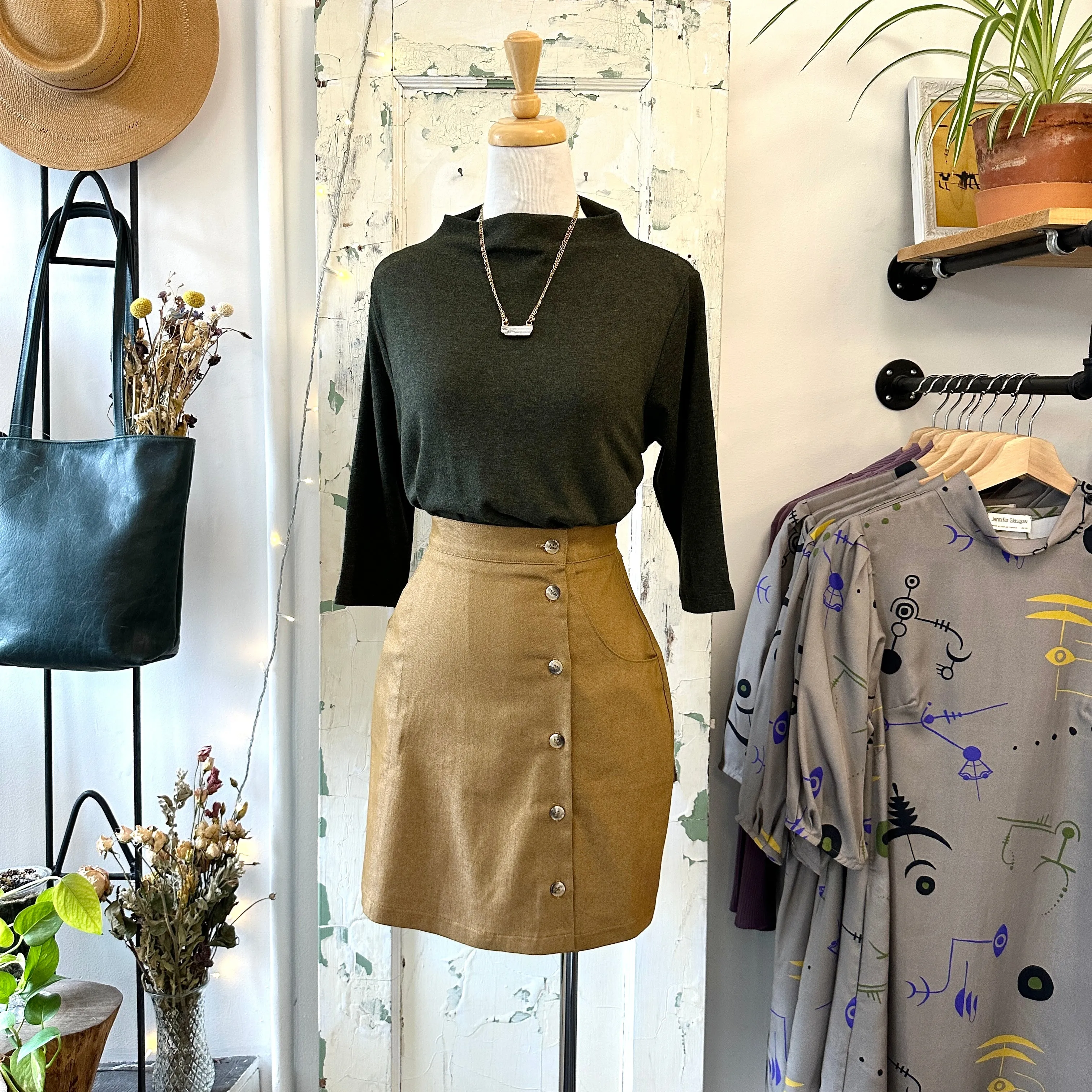 Meemoza // Louisa Stretch Skirt Camel sold by Coal Miner's Daughter