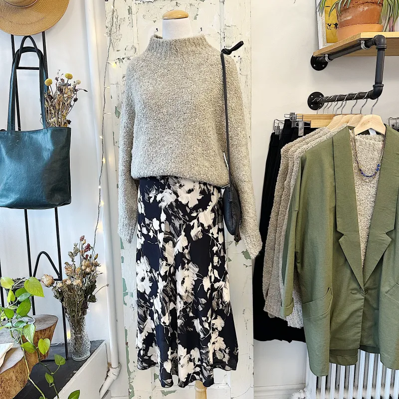Astrid // Black Floral Bias Skirt sold by Coal Miner's Daughter