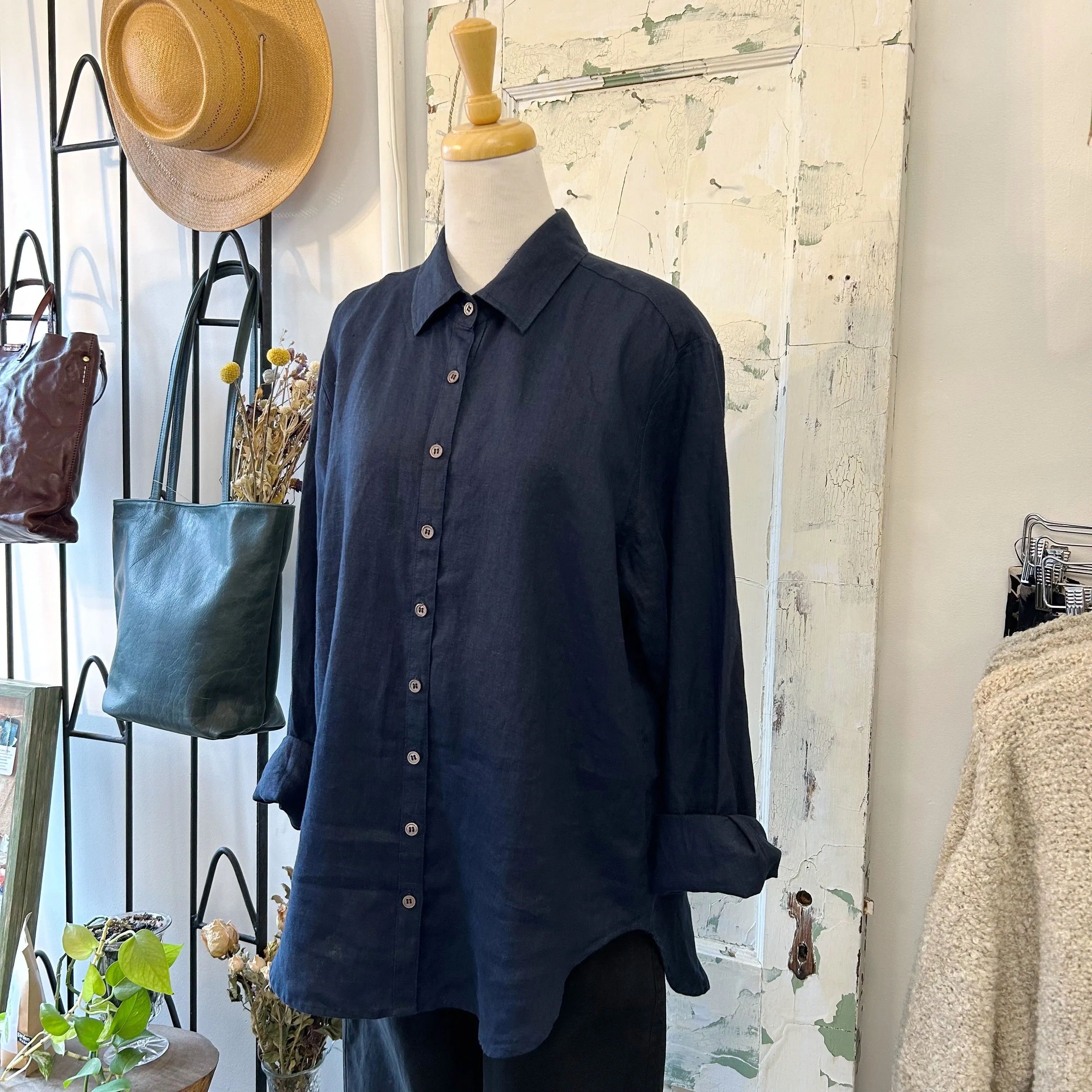 Naïf // Ines Shirt Navy Linen sold by Coal Miner's Daughter