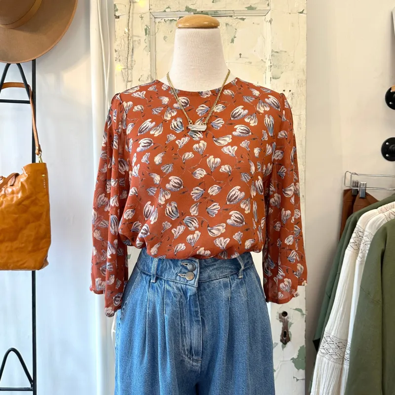 Indi & Cold // Brick Sketched Floral Blouse sold by Coal Miner's Daughter