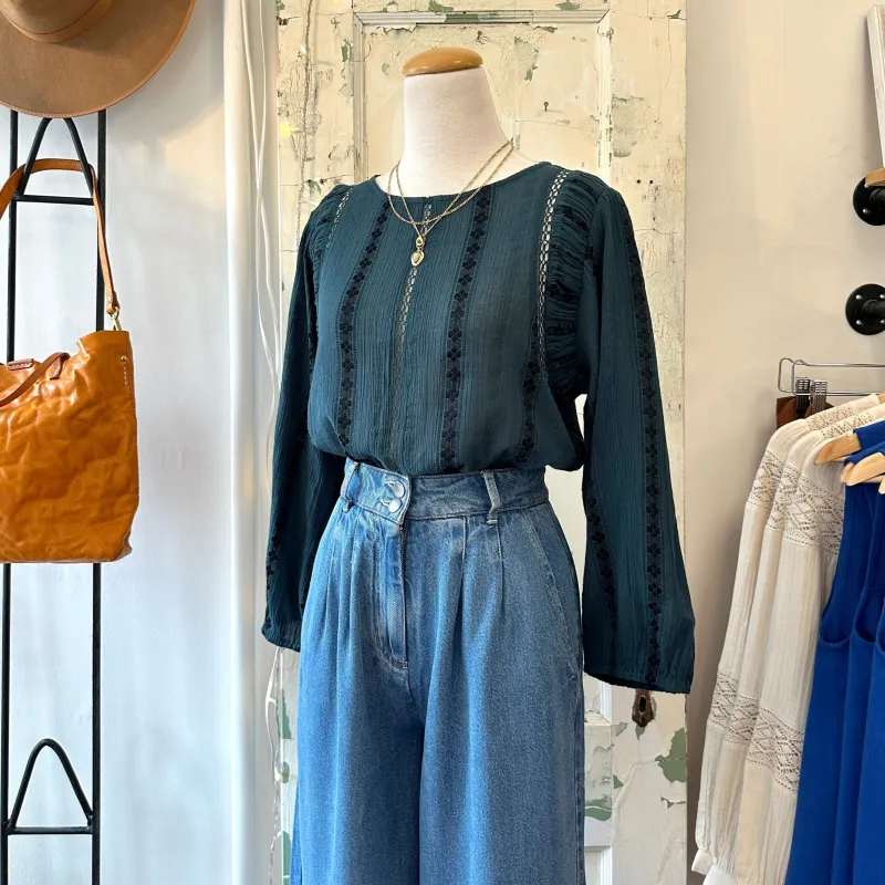 Indi & Cold // Deep Green Lace Detail Blouse sold by Coal Miner's Daughter