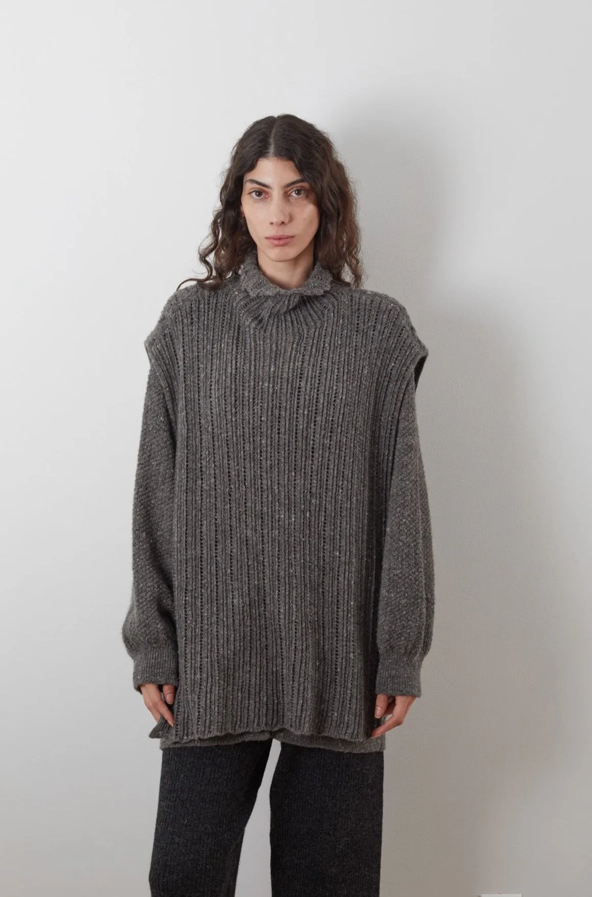 Lace Open Vest : Charcoal sold by Wol Hide