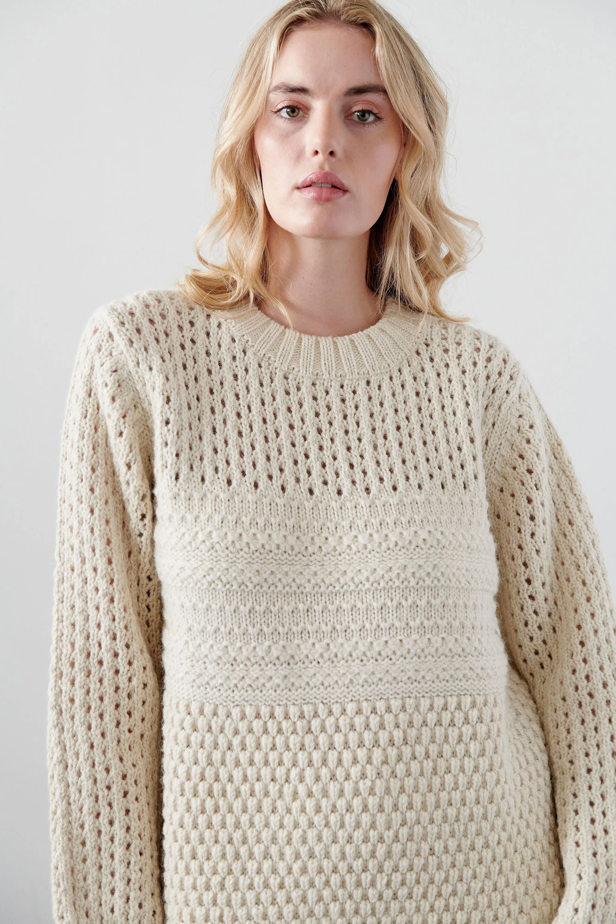 Mixed Stitch Pullover : Ecru sold by Wol Hide