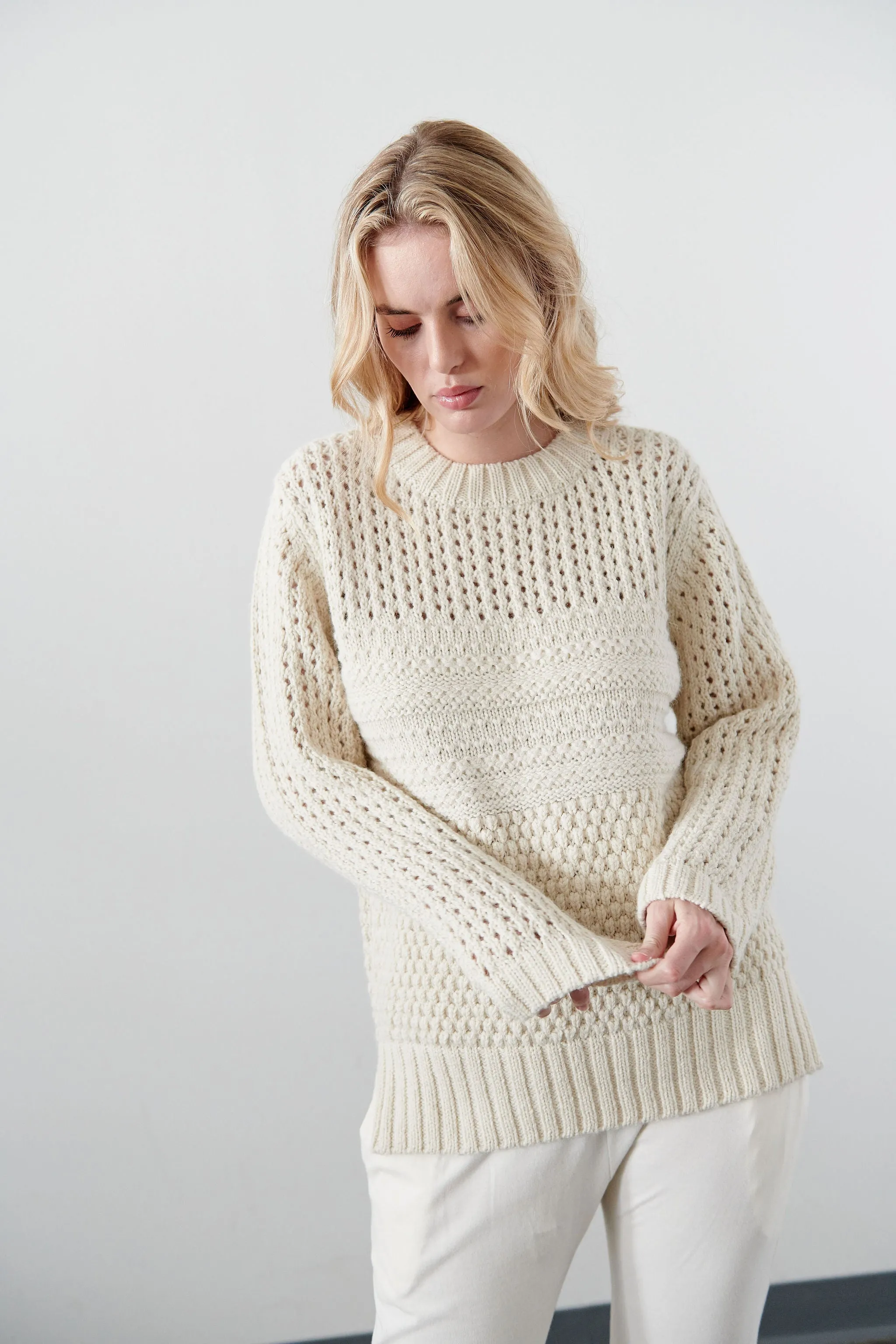 Mixed Stitch Pullover : Ecru sold by Wol Hide product image thumbnail 3