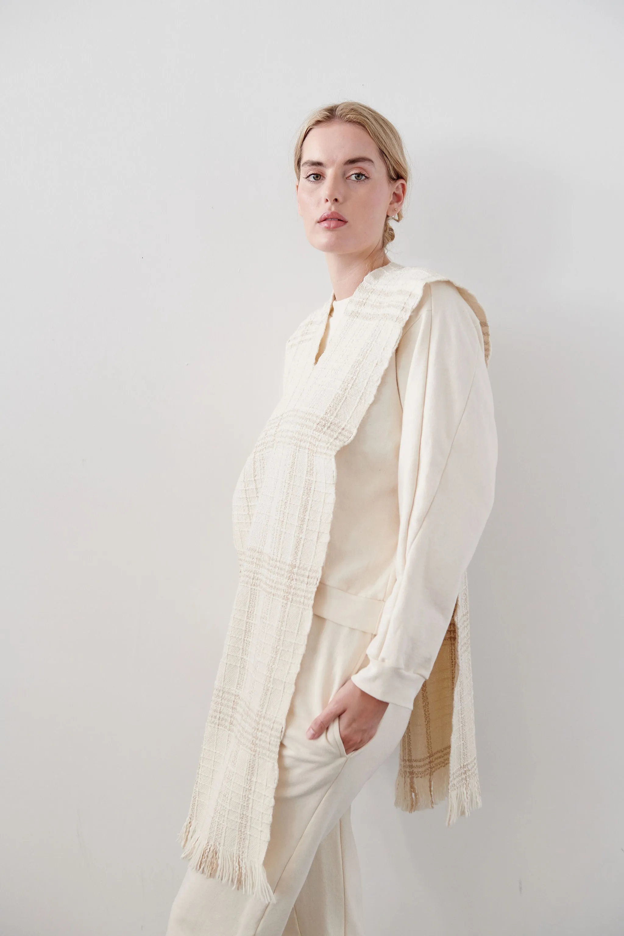 Narrow Woven Poncho : Chalk (Archive Sale) sold by Wol Hide product image thumbnail 3