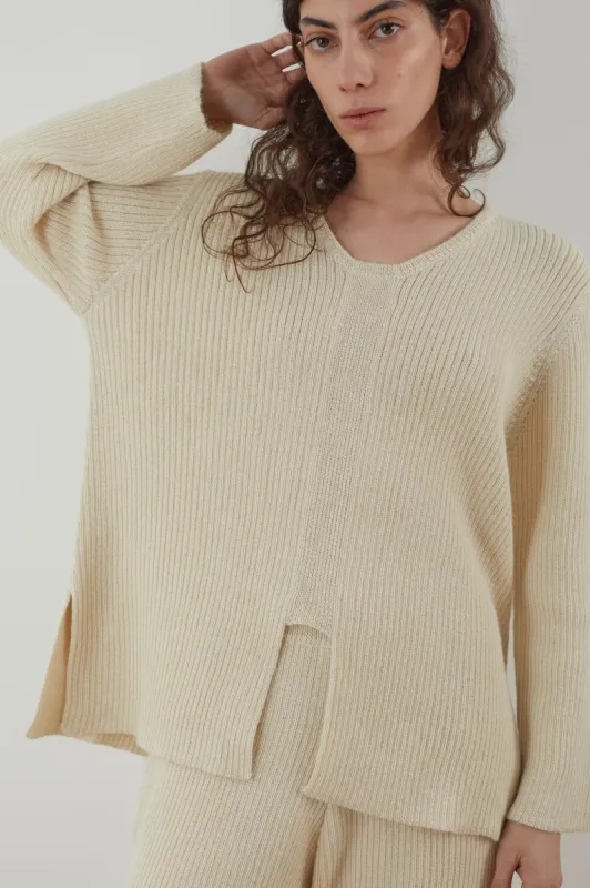 Rib Panel Pullover : Ecru sold by Wol Hide