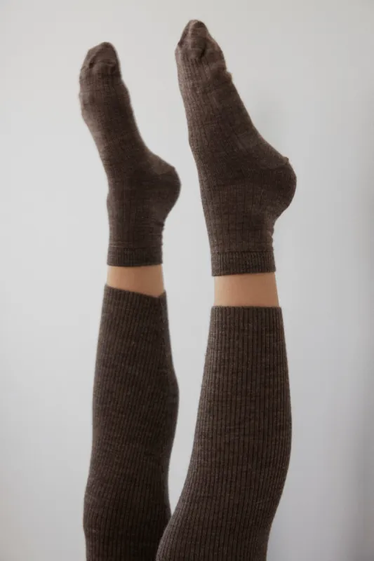 Rib Socks : Heathered Brown sold by Wol Hide