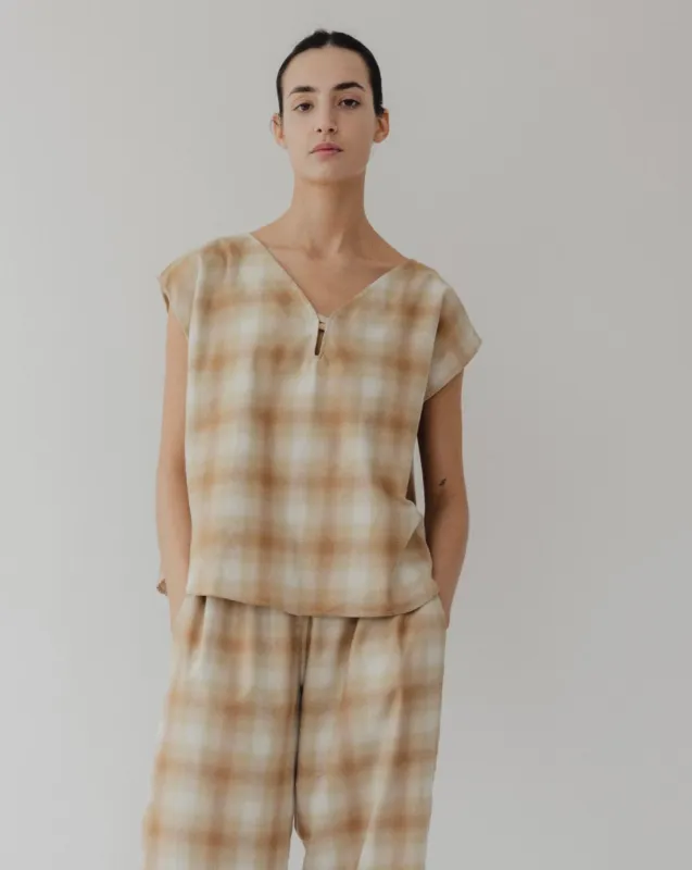 Split Neck Shell : Ombre Plaid sold by Wol Hide