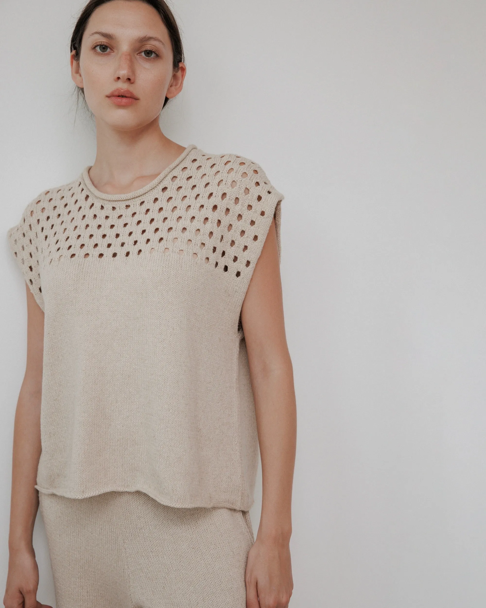 Pointelle Vest : Flax sold by Wol Hide