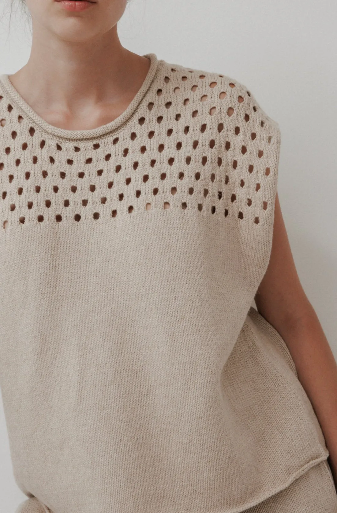 Pointelle Vest : Flax sold by Wol Hide product image thumbnail 2