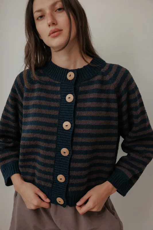 Striped Bomber : Navy & Plum sold by Wol Hide