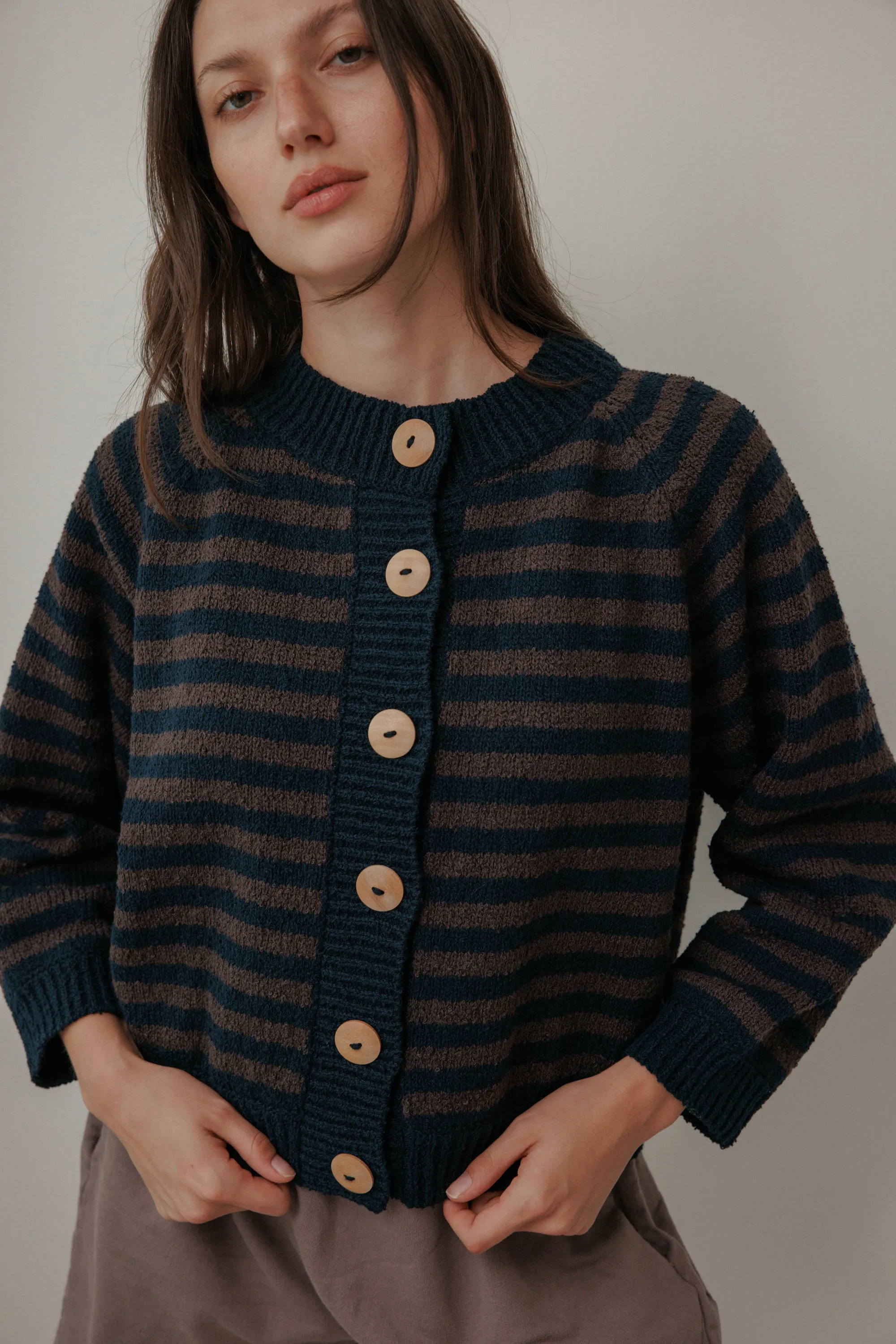 Striped Bomber : Navy & Plum sold by Wol Hide