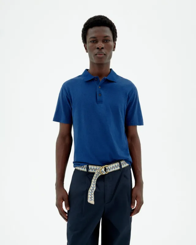 Polo azul hemp sold by Thinking Mu