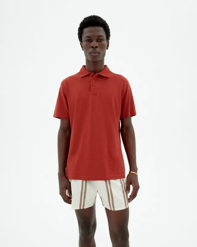 Polo rojo hemp sold by Thinking Mu