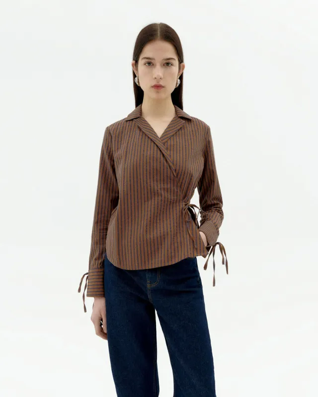Blusa marrón rayas cruzada Lenie sold by Thinking Mu