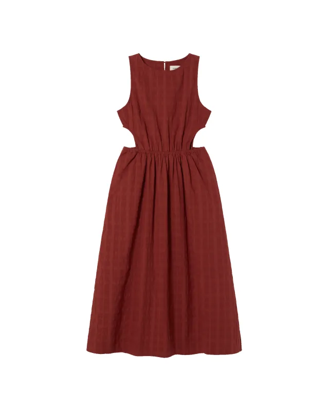 Vestido rojo cuadrito Kin cut out sold by Thinking Mu