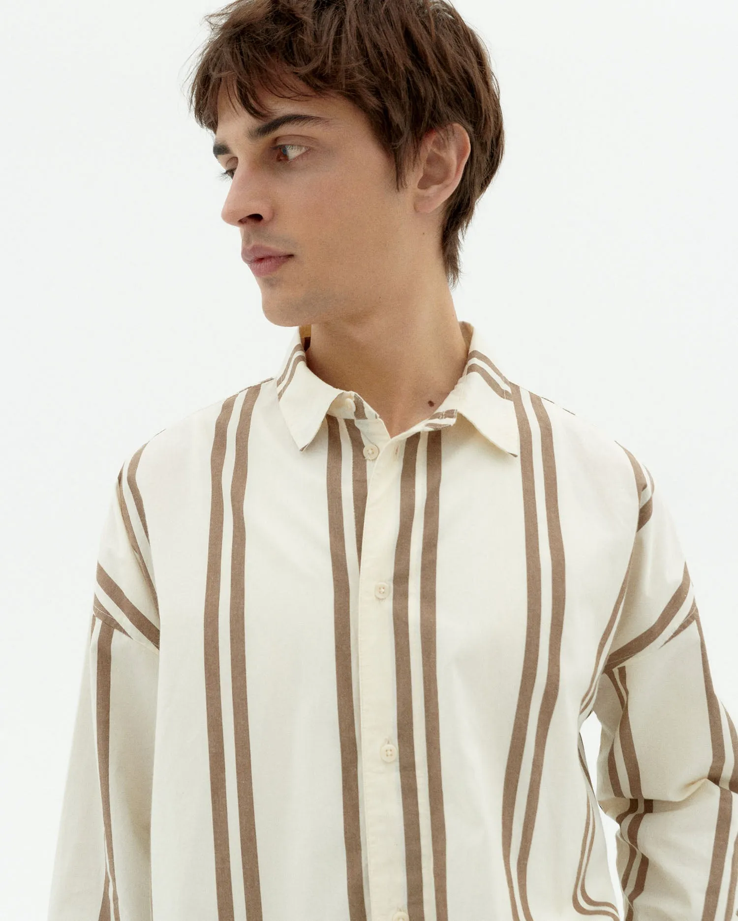 Camisa popelin rayas marrones Jim sold by Thinking Mu product image thumbnail 4