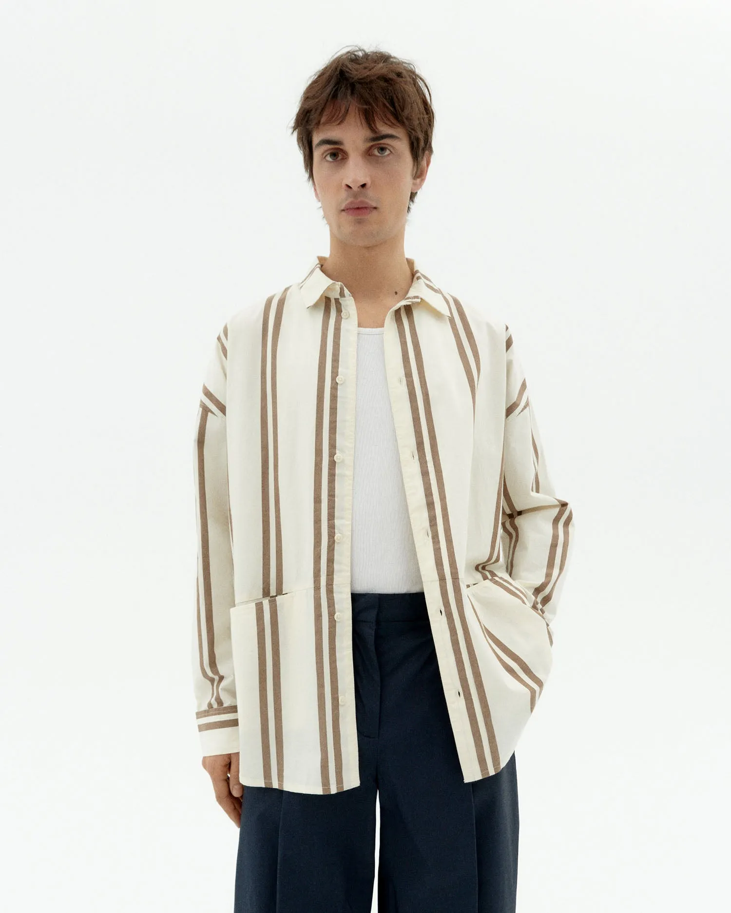 Camisa popelin rayas marrones Jim sold by Thinking Mu