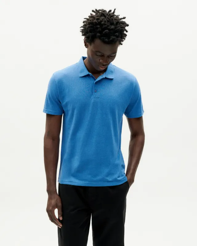 Polo azul hemp sold by Thinking Mu