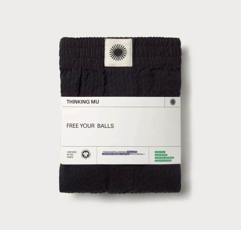 Boxer negro seersucker sold by Thinking Mu