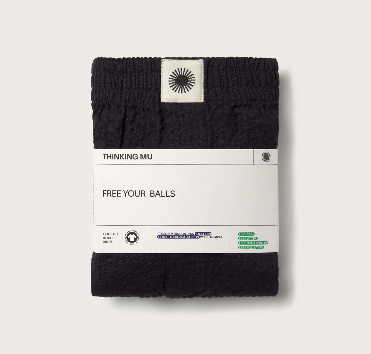 Boxer negro seersucker sold by Thinking Mu