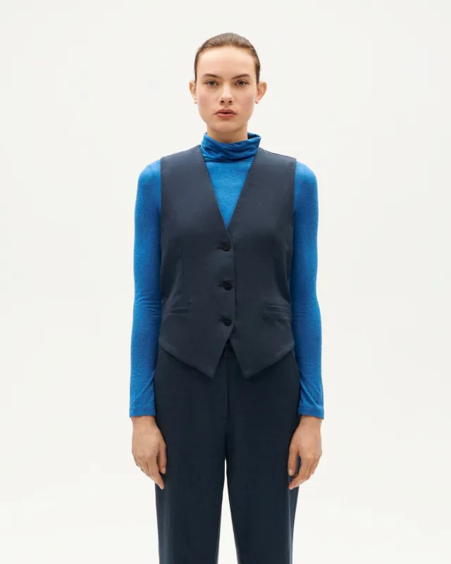 Chaleco azul oscuro Edith sold by Thinking Mu