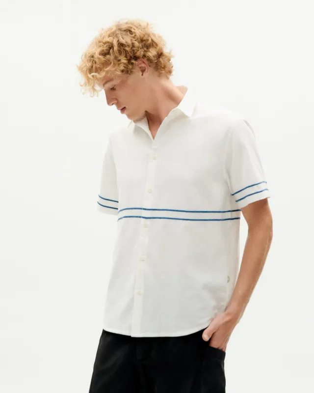 Camisa blanca bordado azul Tom sold by Thinking Mu