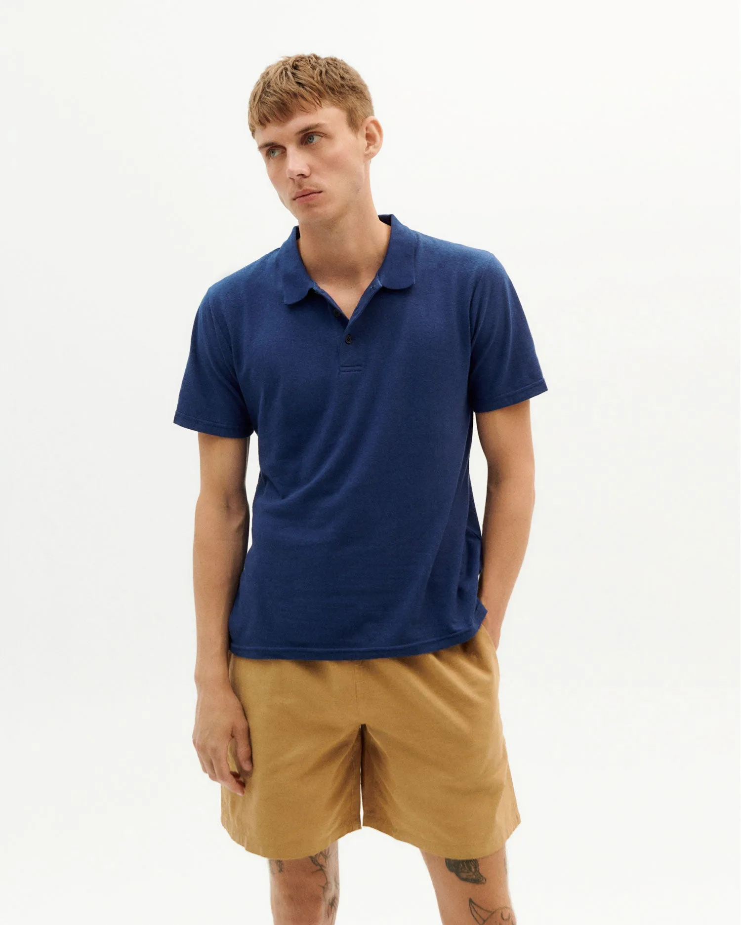 Polo navy Hemp sold by Thinking Mu