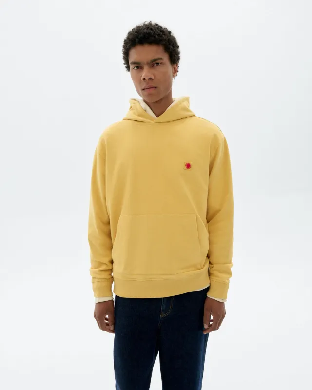 Hoodie amarillo sol espalda rojo Simon sold by Thinking Mu