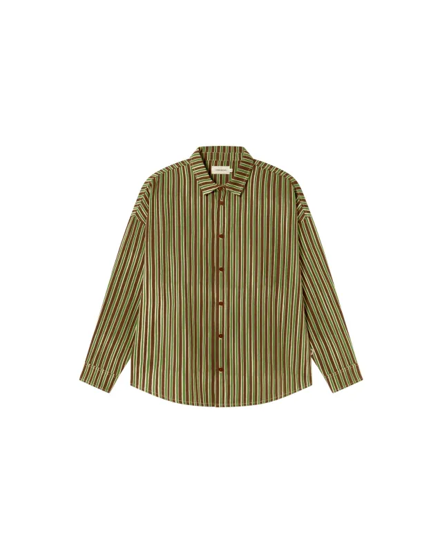 Camisa marrón rayas vertical Haru sold by Thinking Mu
