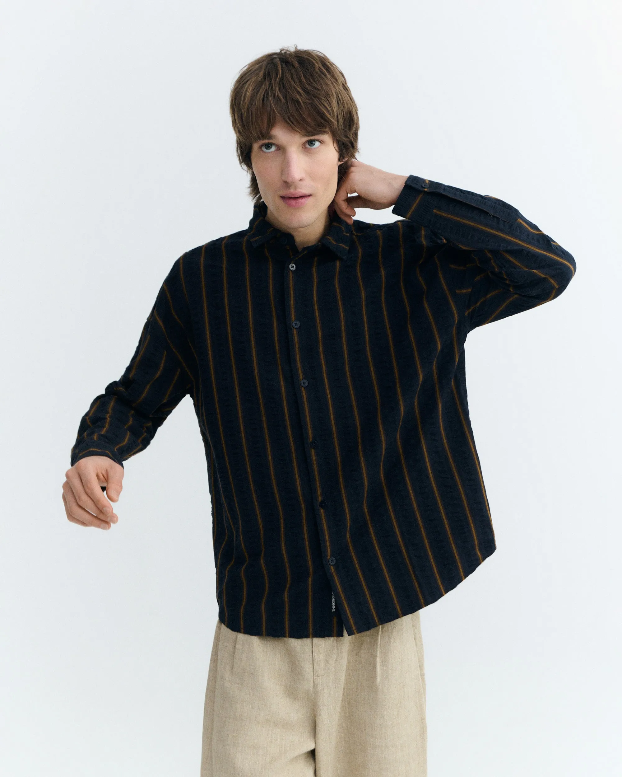 Camisa oversize seersucker rayas Haru sold by Thinking Mu product image thumbnail 3