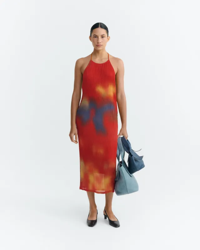 Vestido midi plisado rojo flowers Miriam sold by Thinking Mu