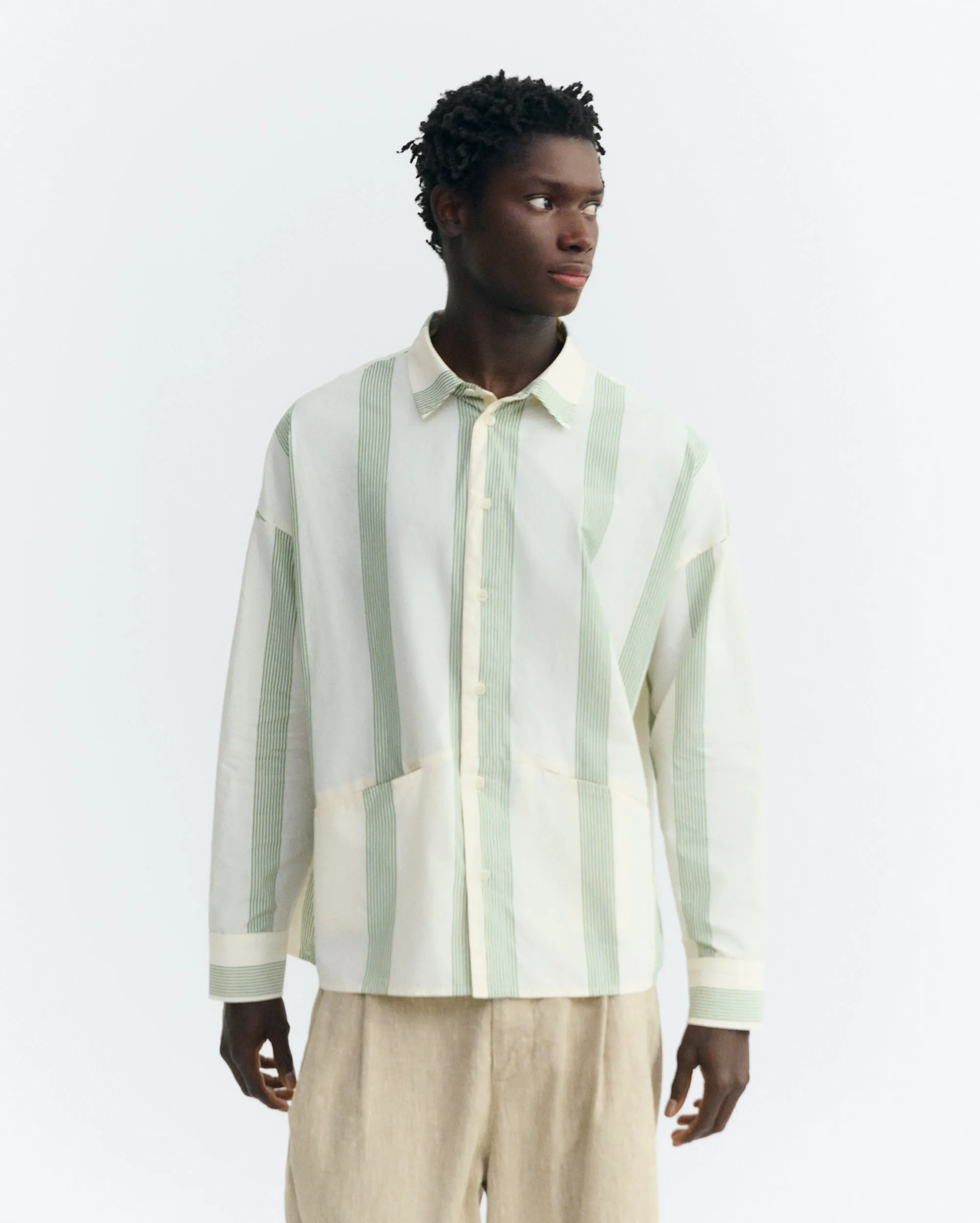 Camisa popelin rayas verde Jim sold by Thinking Mu product image thumbnail 2